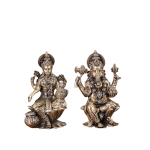 Brass Ganesha and Lakshmi Idol Pair Seated on Lotus - 4" Height